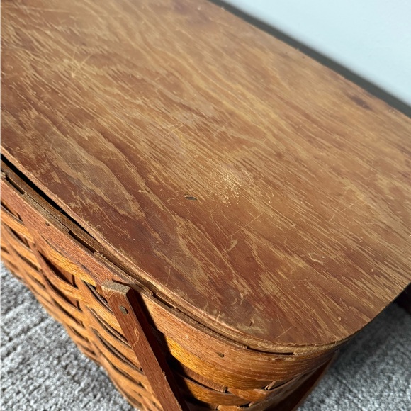 Vintage Woven Wood Picnic Basket w/ Hinged Lid - Picture 7 of 7